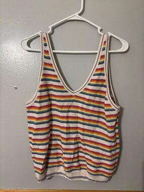Marine Layer Finley Sweater Tank Rainbow Striped Large